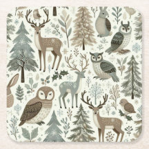 Whimsical Woodland Animals Holiday Paper Untersetz