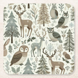 Whimsical Woodland Animals Holiday Paper Untersetz Rechteckiger Pappuntersetzer