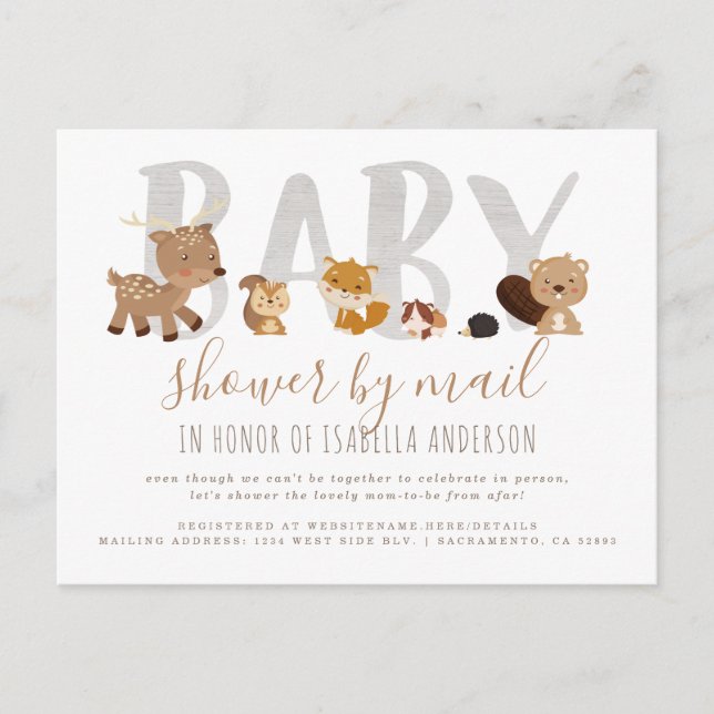 Whimsical Woodland Animals Kinderdusche per Post Einladungspostkarte (Vorderseite)