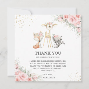 Whimsical Woodland Animals Rosa Bläsergeburt Dankeskarte