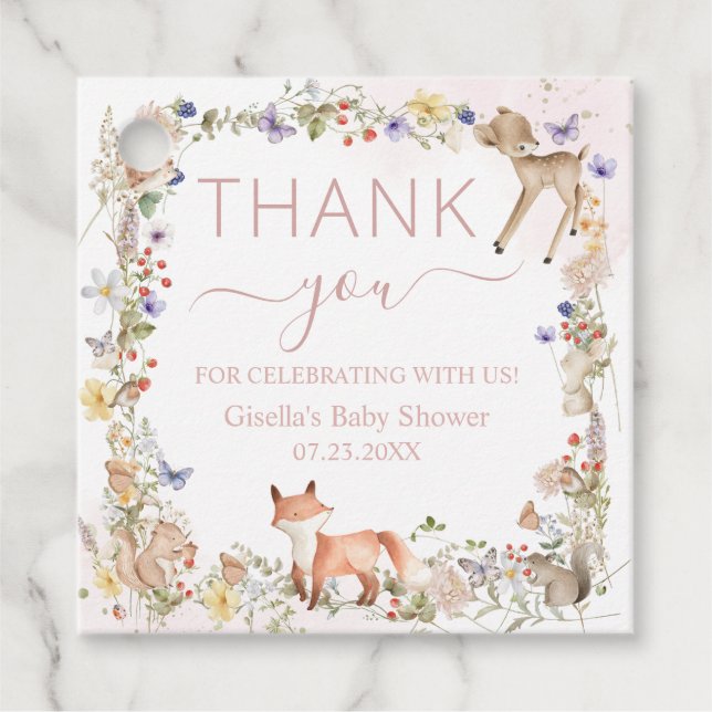 Whimsical Woodland Animals Wildblume Kinderdusche Geschenkanhänger (Vorderseite)