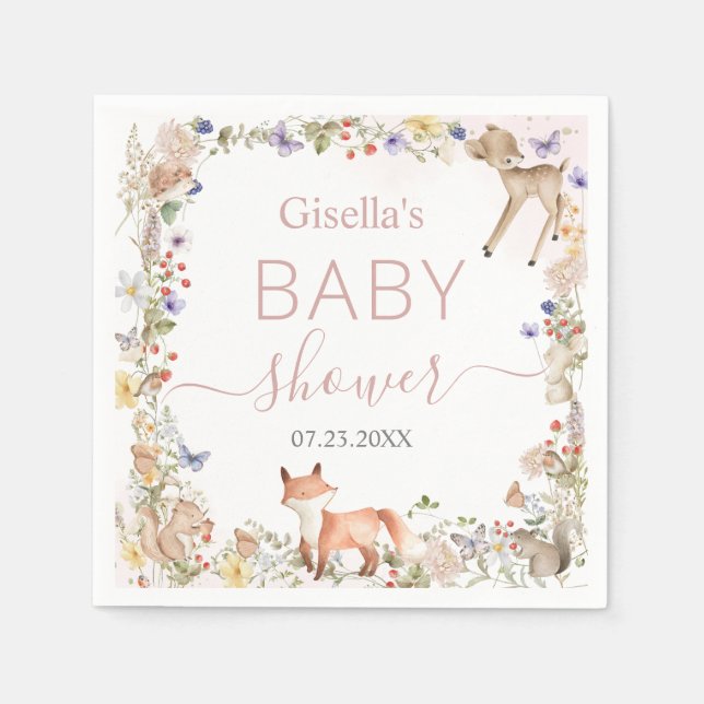 Whimsical Woodland Animals Wildflower Baby Shower  Serviette (Vorderseite)