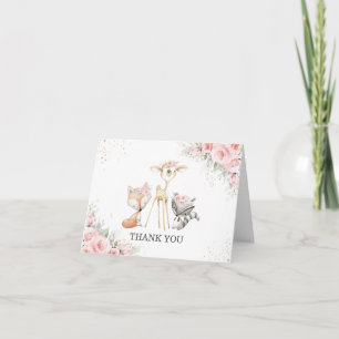 Whimsical Woodland Animes Soft Pink Floral Baby Dankeskarte