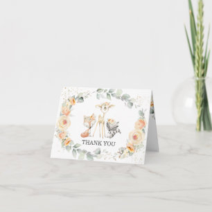 Whimsical Woodland Animes Yellow Floral Baby Dankeskarte