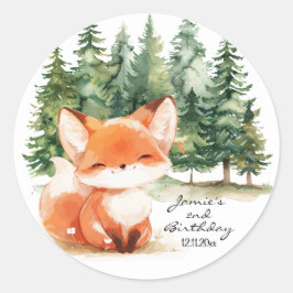 Whimsical Woodland Baby Fox 2. Runder Aufkleber