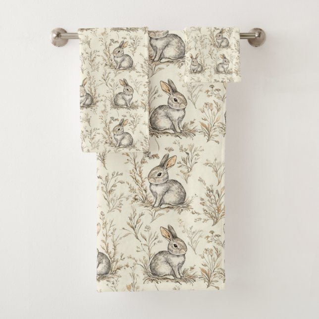 Whimsical Woodland Bunnies Badhandtuch Set (Insitu)