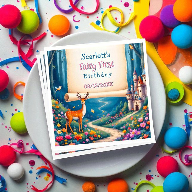 Whimsical Woodland Castle Fairy First 1st Birthday Serviette (Von Creator hochgeladen)