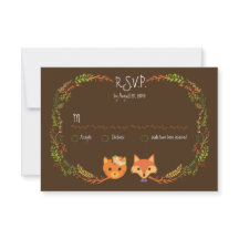 Whimsical Woodland Cat & Fox Couple Wedding RSVP