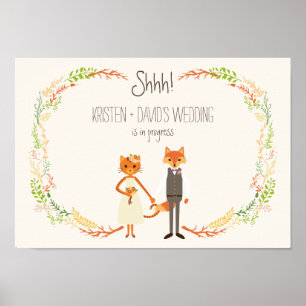 Whimsical Woodland Cat & Fox Hochzeit in Arbeit Poster