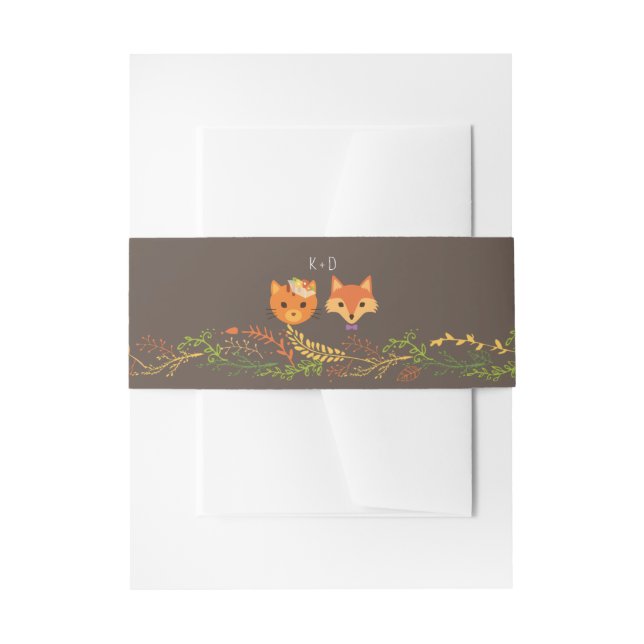 Whimsical Woodland Cat & Fox Rustikale Hochzeit Einladungsbanderole (Vorderseite Beispiel)