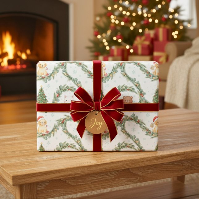 Whimsical Woodland Christmas Animals  Geschenkpapier (Whimsical Woodland Christmas Animals Wrapping Paper)