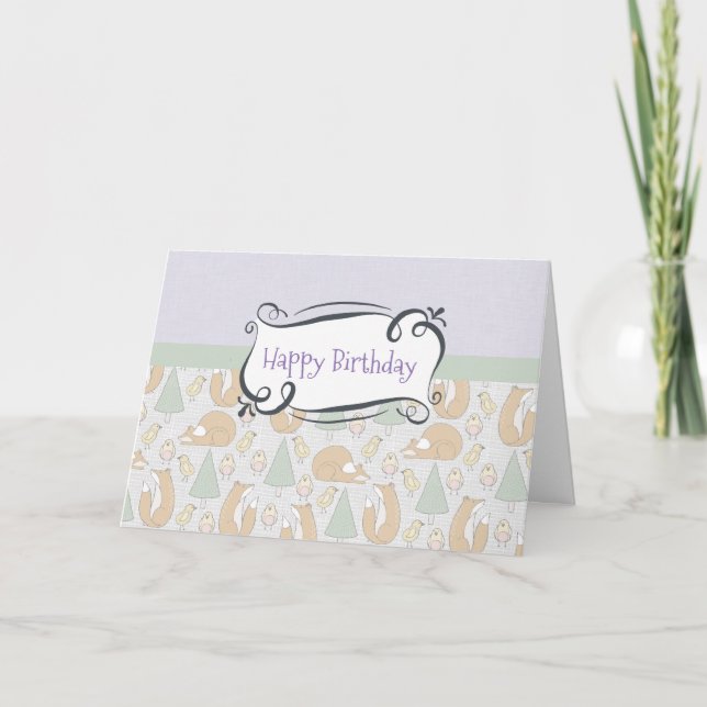 Whimsical Woodland Creatures Happy Birthday Karte (Vorderseite)