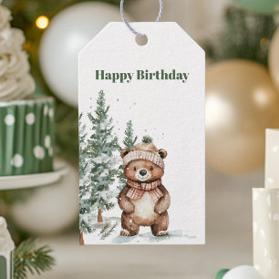 Whimsical Woodland Deen Birthday Green Geschenkanhänger