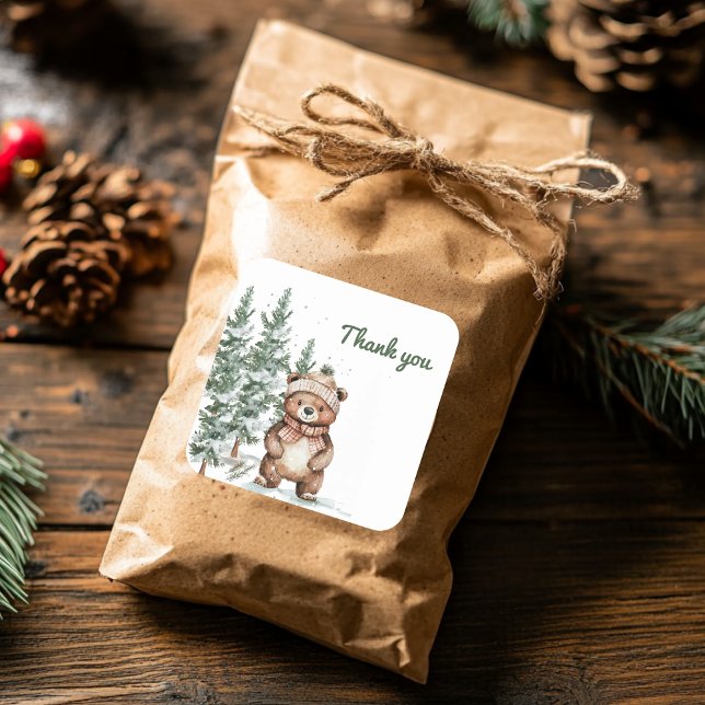 Whimsical Woodland Deen Birthday Green Vielen Dank Quadratischer Aufkleber (Von Creator hochgeladen)
