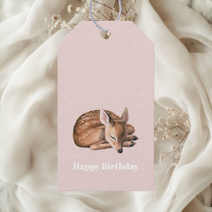 Whimsical Woodland Deen Birthday Pink Geschenkanhänger