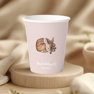 Whimsical Woodland Deen Birthday Pink Pappbecher