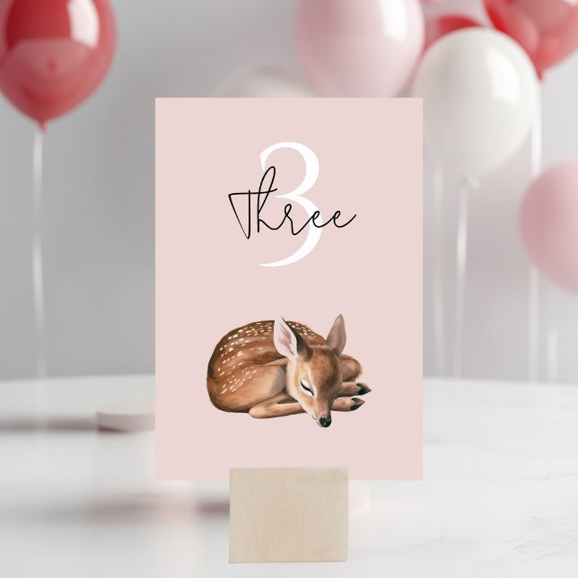Whimsical Woodland Deen Birthday Pink Tischnummer (Von Creator hochgeladen)