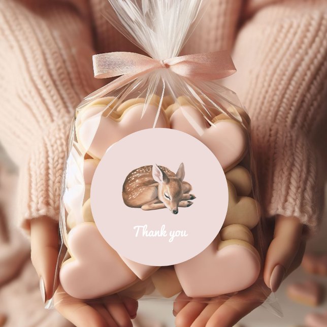 Whimsical Woodland Deen Birthday Pink Vielen Dank Runder Aufkleber (Von Creator hochgeladen)