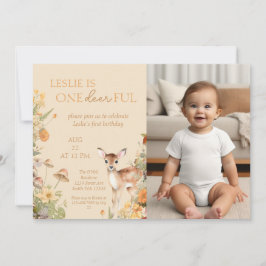 Whimsical Woodland Deen First Birthday Foto Einladung