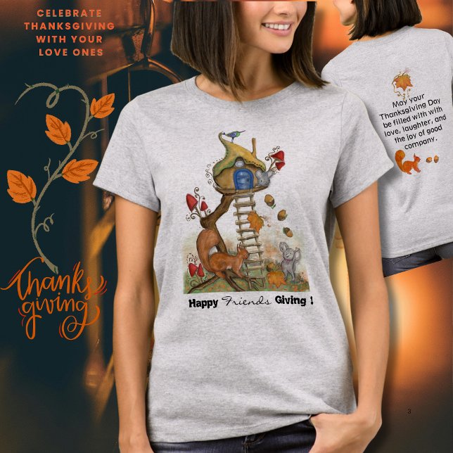Whimsical Woodland Erntedank - Eichhörnchen & Maus T-Shirt (Whimsical Woodland Thanksgiving - Squirrel & Mouse T-Shirt)