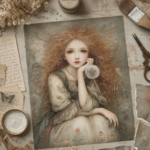 Whimsical Woodland Feen-Porträt mit Löwenzahn Seidenpapier