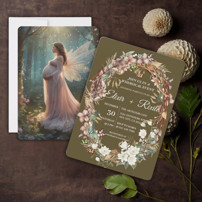 Whimsical Woodland Floral Foto Babydusche Einladung (Von Creator hochgeladen)