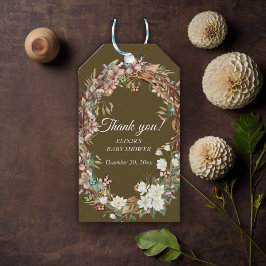 Whimsical Woodland Floral Foto Babydusche Geschenkanhänger