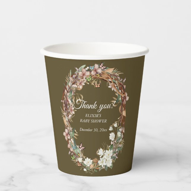 Whimsical Woodland Floral Foto Babydusche Pappbecher (Vorderseite)
