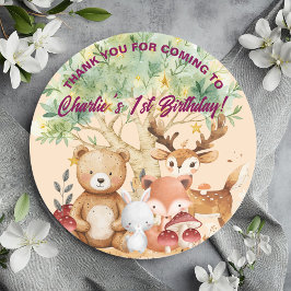 Whimsical Woodland Forest Animals Geburtstag Runder Aufkleber