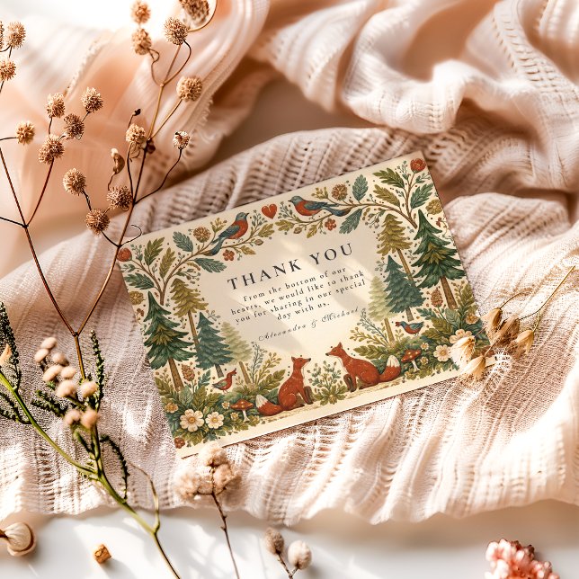 Whimsical Woodland Forest Wedding Dankeskarte (Von Creator hochgeladen)