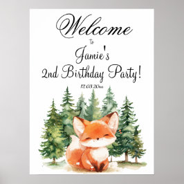 Whimsical Woodland Fox 2. Geburtstag Party Willkom Poster