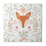 Whimsical Woodland Fox Fliese<br><div class="desc">Waldfuchs mit grünen Blätter. Künstlerin: June Erica Vess. Bild-ID: 105549D.</div>