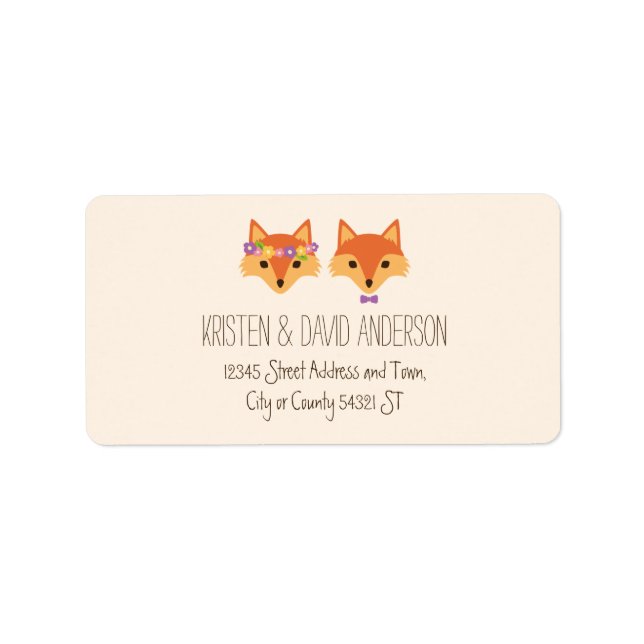 Whimsical Woodland Foxes Elfenbeinhochzeit Adressaufkleber (Vorne)