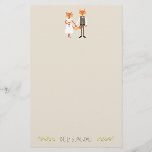 Whimsical Woodland Foxes Hochzeiten Personalisiert Briefpapier (Vorderseite)