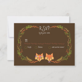 Whimsical Woodland Foxes Wedding RSVP Karte