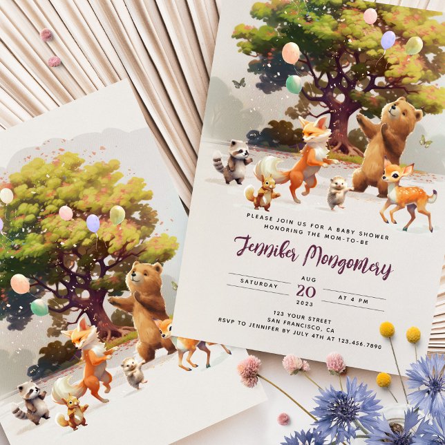 Whimsical Woodland Friends Watercolor Babydusche Einladung (Von Creator hochgeladen)