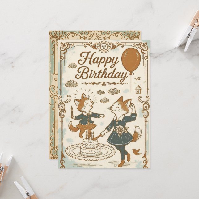 Whimsical Woodland Geburtstag Einladung (Vorderseite/Rückseite Beispiel)