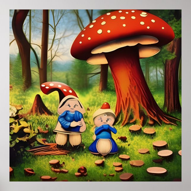 Whimsical Woodland Gnome Mushroom Couple Poster (Vorne)