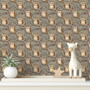 Whimsical Woodland Owl and Branch Tapete