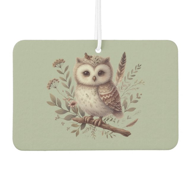 Whimsical Woodland Owl Botanical Illustration Autolufterfrischer (Vorderseite)