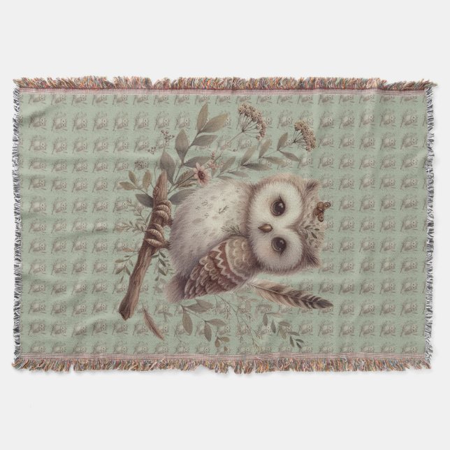 Whimsical Woodland Owl Botanical Illustration Decke (Vorderseite)