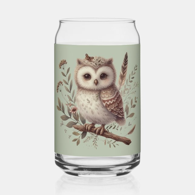 Whimsical Woodland Owl Botanical Illustration Dosenglas (Vorderseite)