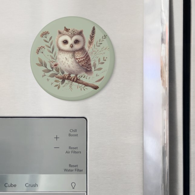 Whimsical Woodland Owl Botanical Illustration Magnet (In Situ (Kühlschrank))