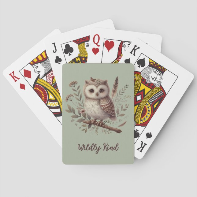 Whimsical Woodland Owl Botanical Illustration Spielkarten (Rückseite)