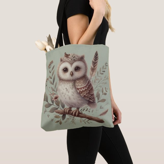 Whimsical Woodland Owl Botanical Illustration Tasche (Von Nahem)