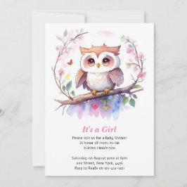 Whimsical Woodland Owl Girl Baby Dusche Einladung
