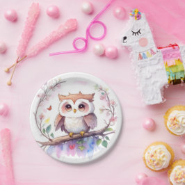 Whimsical Woodland Owl Girl Baby Dusche Pappteller