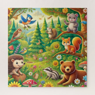 Whimsical Woodland Szene mit Niedlichen Tieren