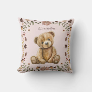 Whimsical Woodland Teddy BearBlush Pink Kinderzimm Kissen