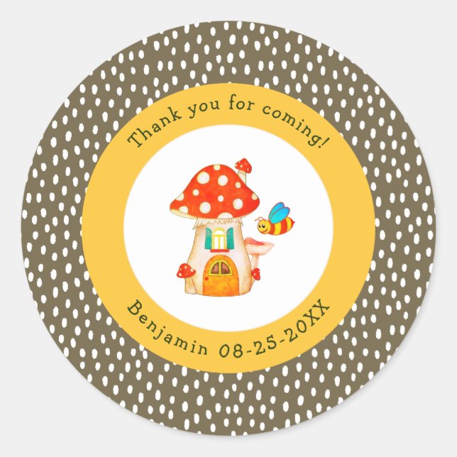 Whimsical Woodland Toadstool Gnome House Vielen Da Runder Aufkleber (Vorderseite)